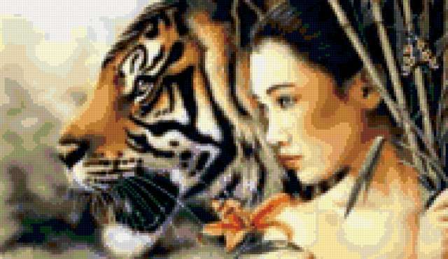 Оригинал вышивки «Девушка с тигром»